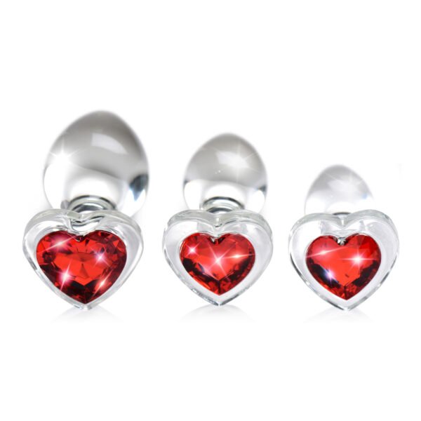 Red Heart Gem Glass Anal Plug Set - Image 3