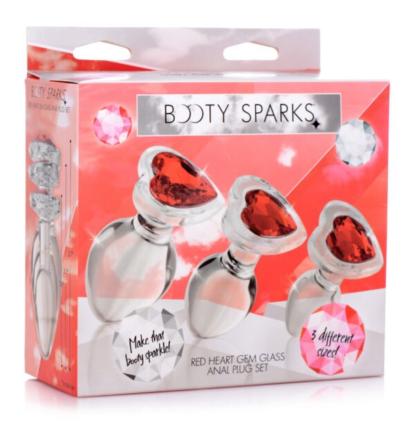 Red Heart Gem Glass Anal Plug Set - Image 6