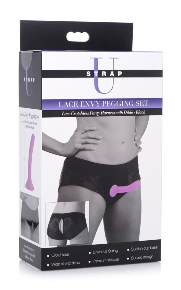 Lace Envy Black Pegging Set With Lace Crotchless Panty Harness And Dildo - L-xl - Image 5