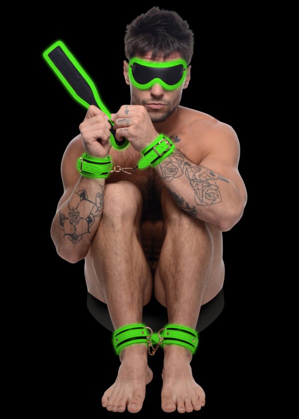 Kink In The Dark Glowing Cuffs Blindfold And Paddle Bondage Set - Image 4