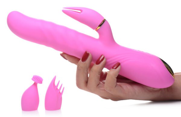 10x Versa-thrust Vibrating And Thrusting Silicone Rabbit With 3 Attachments - Image 2