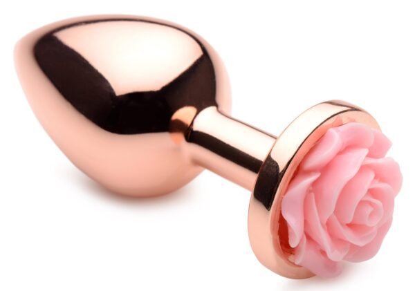 Rose Gold Anal Plug With Pink Flower - Image 3