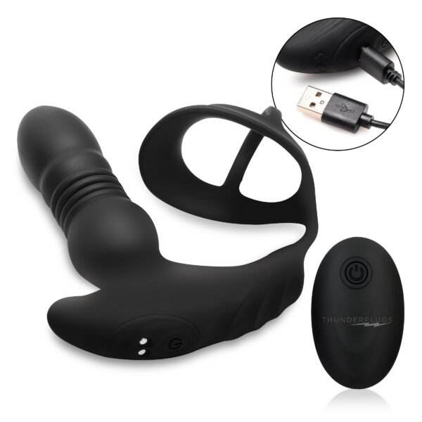 Thrusting Vibrator With Cock And Ball Ring And Remote - Image 5