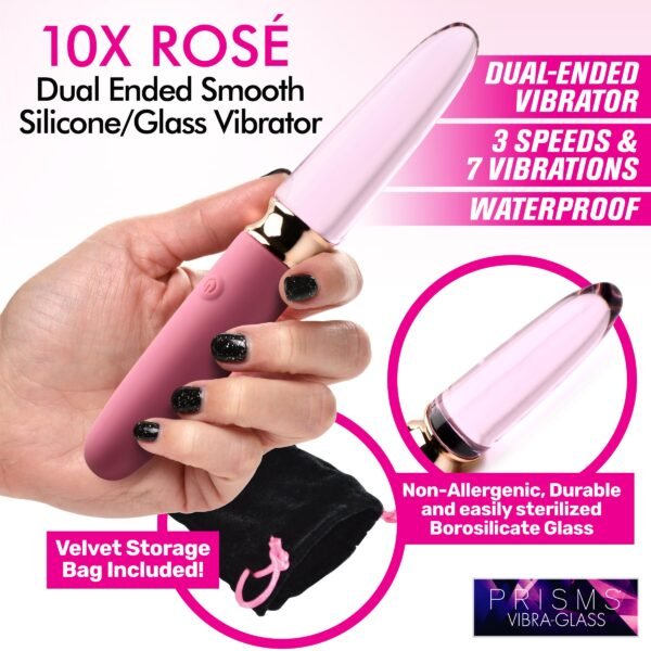 10x Rose Dual Ended Smooth Silicone And Glass Vibrator - Image 2