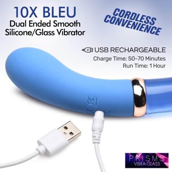 10x Bleu Dual Ended G-spot Silicone And Glass Vibrator - Image 3