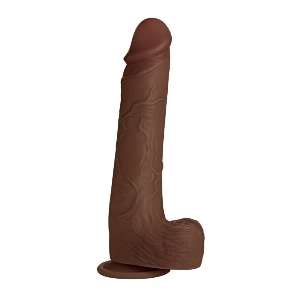 10 Inch Real Skin Silicone Dildo With Balls - Dark - Image 7