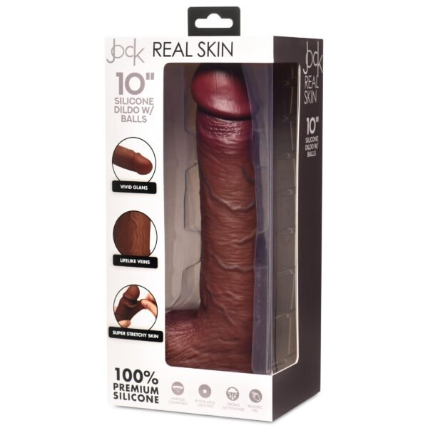 10 Inch Real Skin Silicone Dildo With Balls - Dark - Image 8