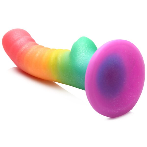 Ribbed Rainbow Silicone Dildo - Image 3