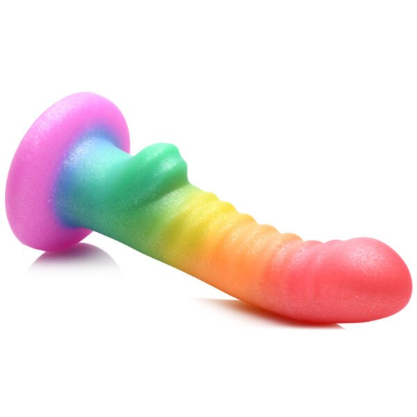 Ribbed Rainbow Silicone Dildo - Image 5
