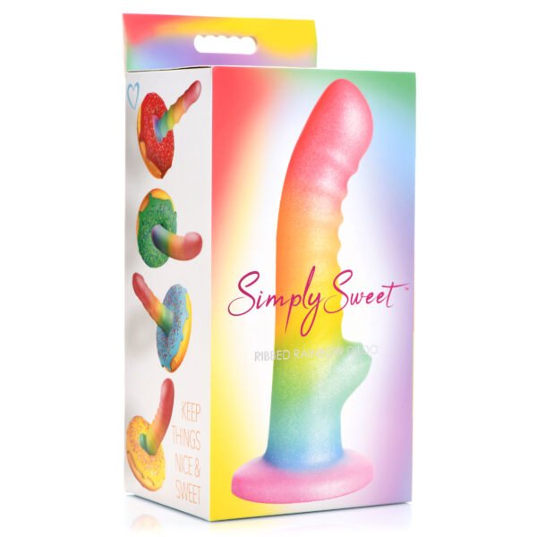 Ribbed Rainbow Silicone Dildo - Image 6