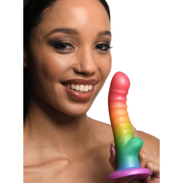 Ribbed Rainbow Silicone Dildo - Image 8