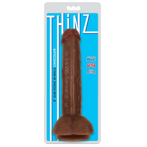 8 Inch Slim Dildo With Balls - Dark - Image 2