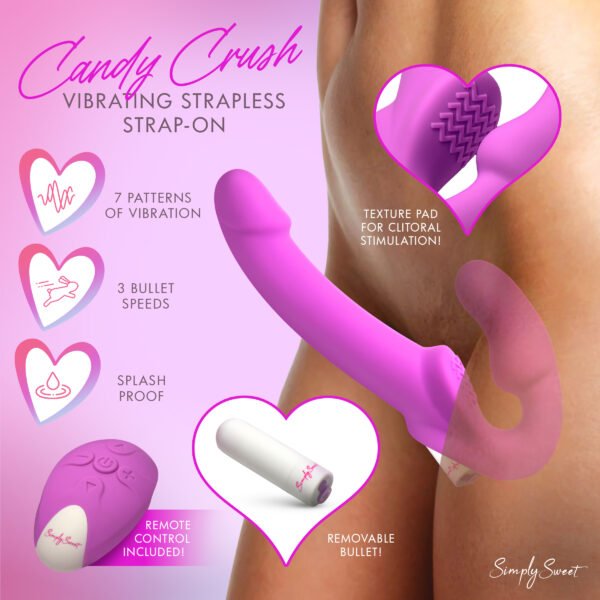 Candy Crush - Purple Vibrating Strapless Strap-on W- Remote - Image 5