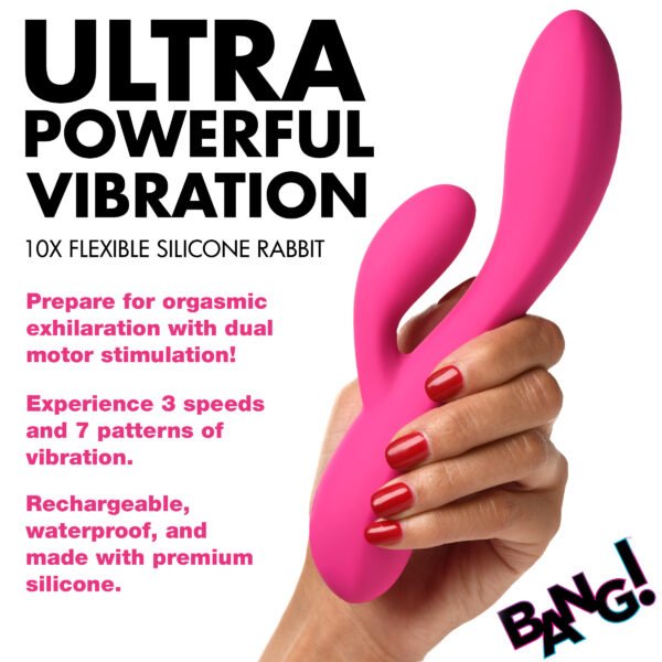 10X Flexible Silicone Rabbit Vibrator - Pink - Image 2