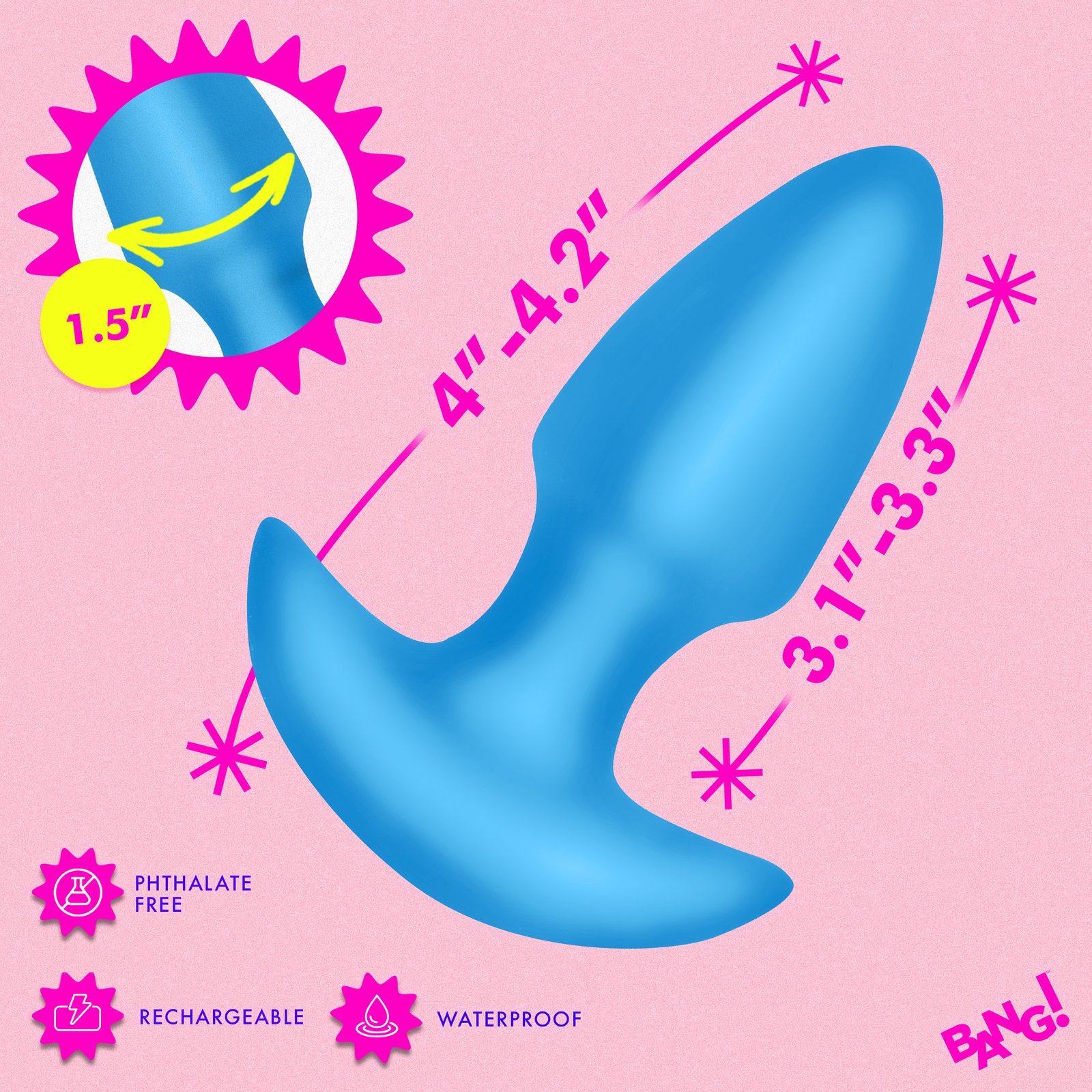 Thrusting & Vibrating Silicone Butt Plug - Blue - Image 4