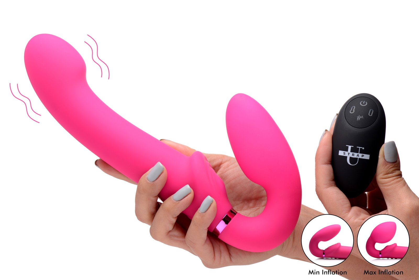 10X Remote Control Ergo-Fit G-Pulse Inflatable and Vibrating Strapless Strap-on - Pink - Image 2